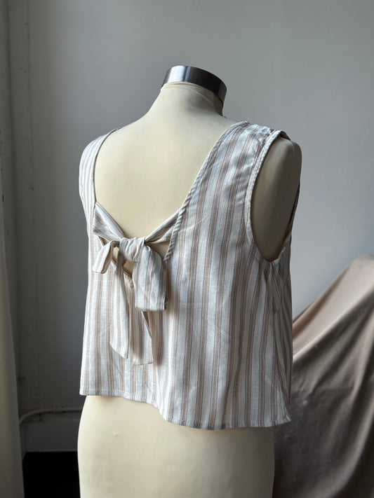 Charlie Linen Open Tie Back Stripped Tank Top