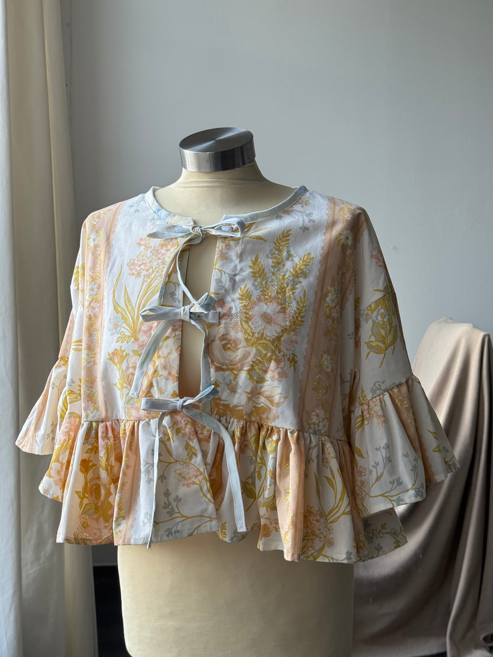 Joycie Vintage Cotton Handcrafted Ruffle Top In Melon