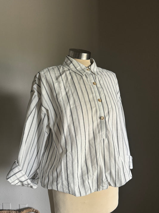 Papa Cotton Striped Cropped Shirt