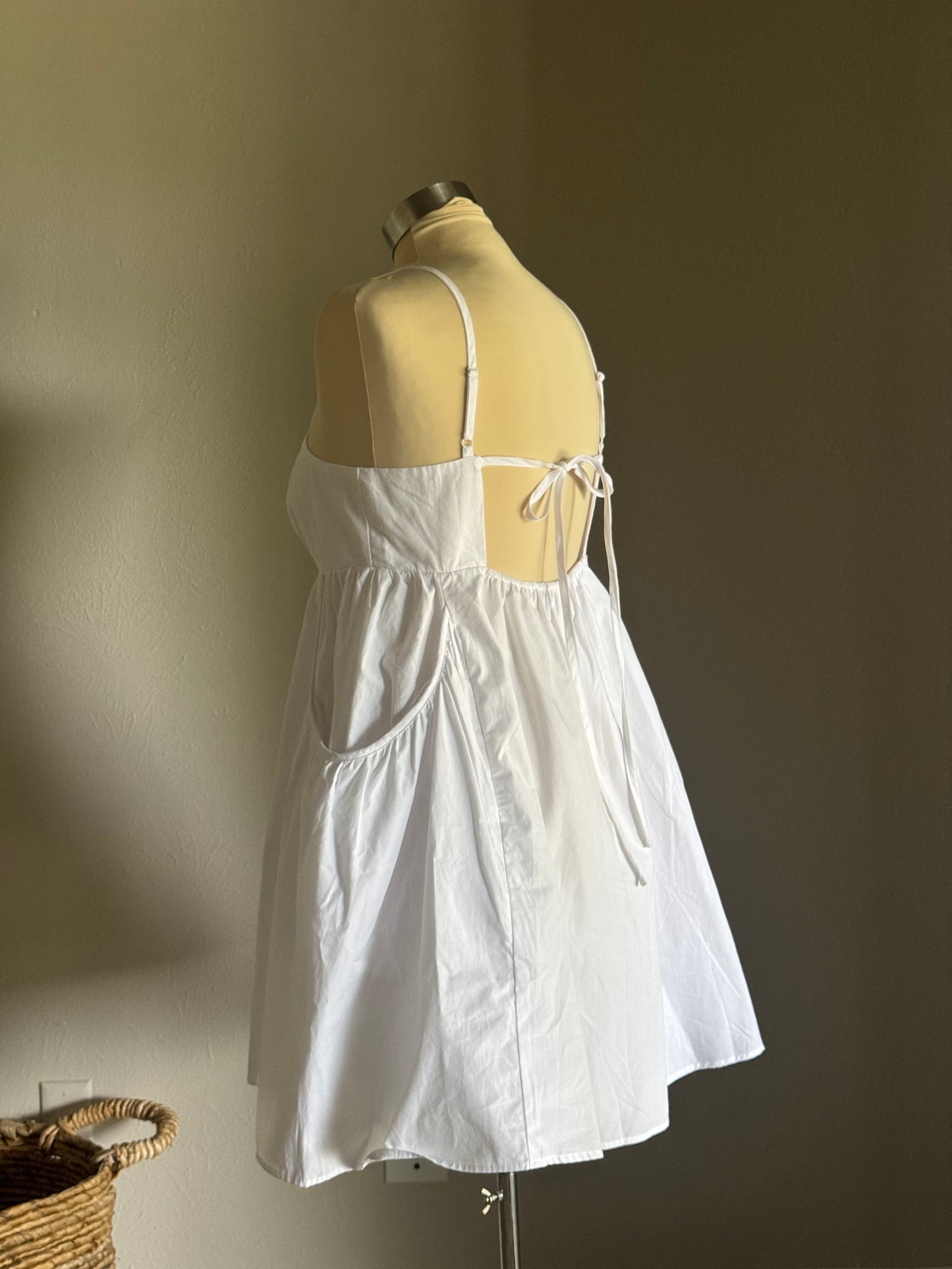 Karina Cotton Button Front Open Back Dress In White