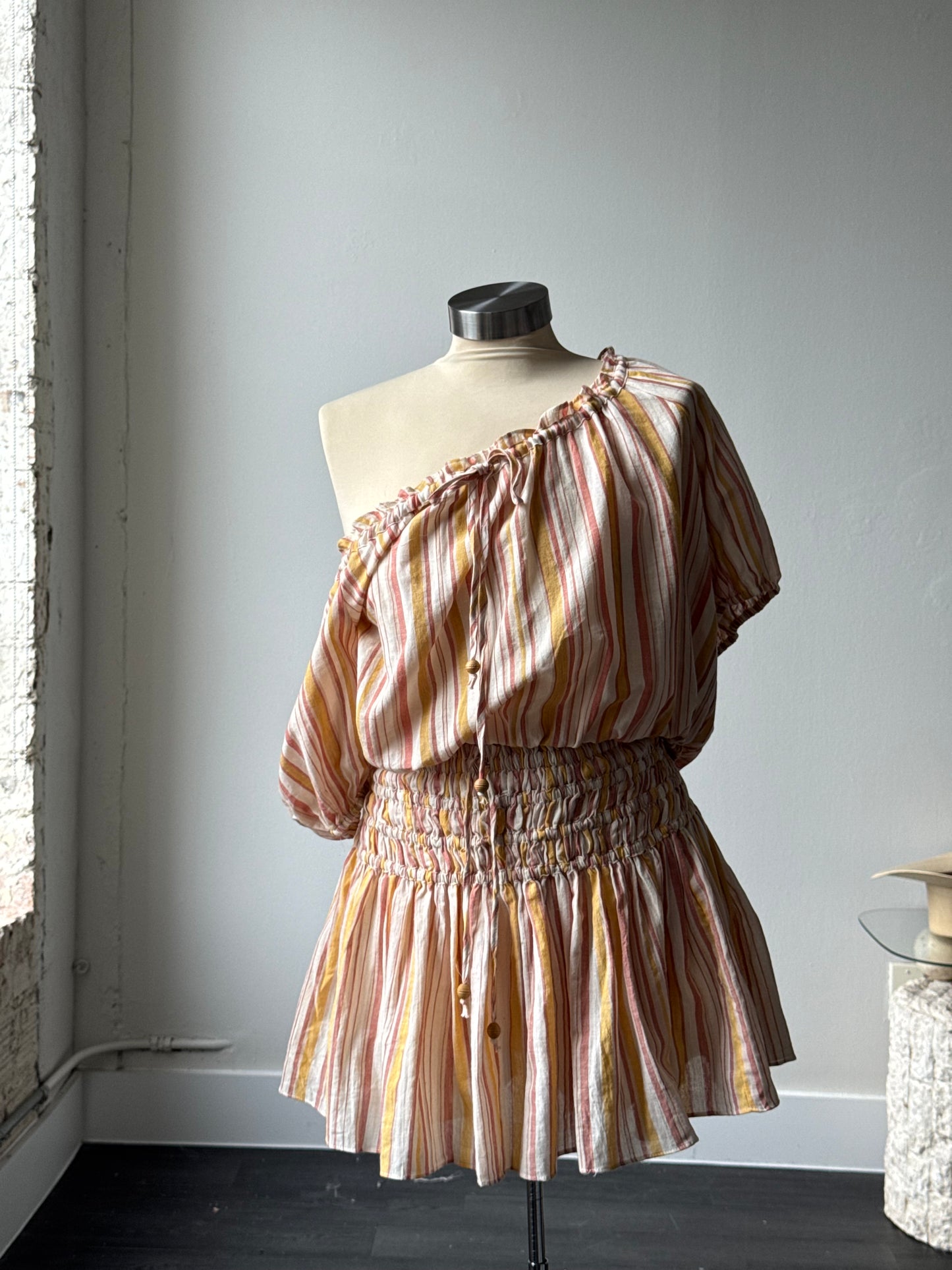Amber Cotton Striped & Rouge Drop Waste Skort In Melon