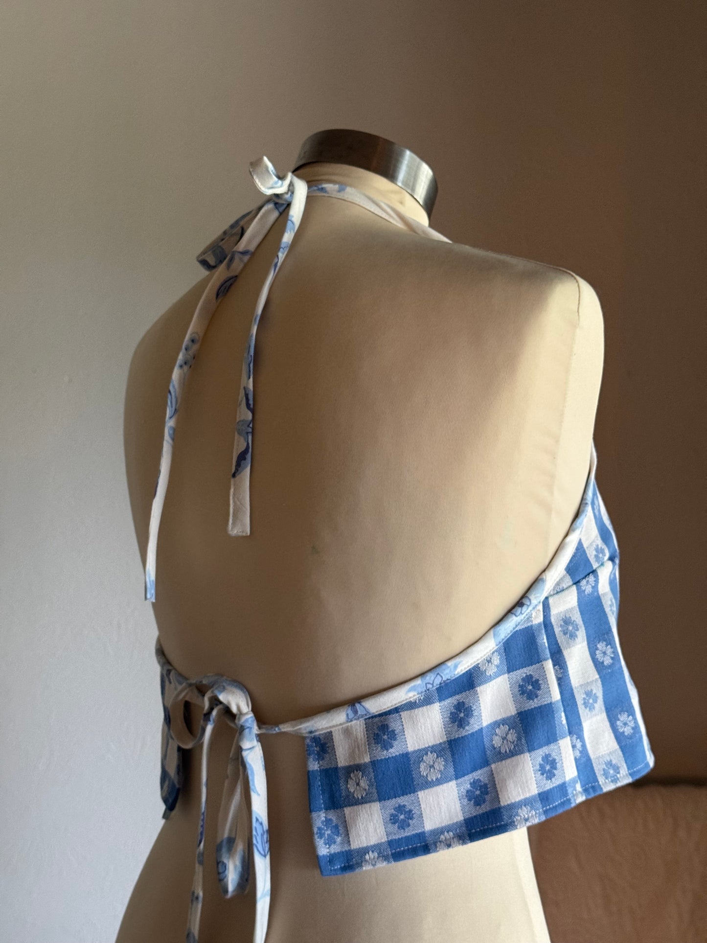 Brenda Handcrafted Vintage Halter Crop Top In Classic Gingham￼
