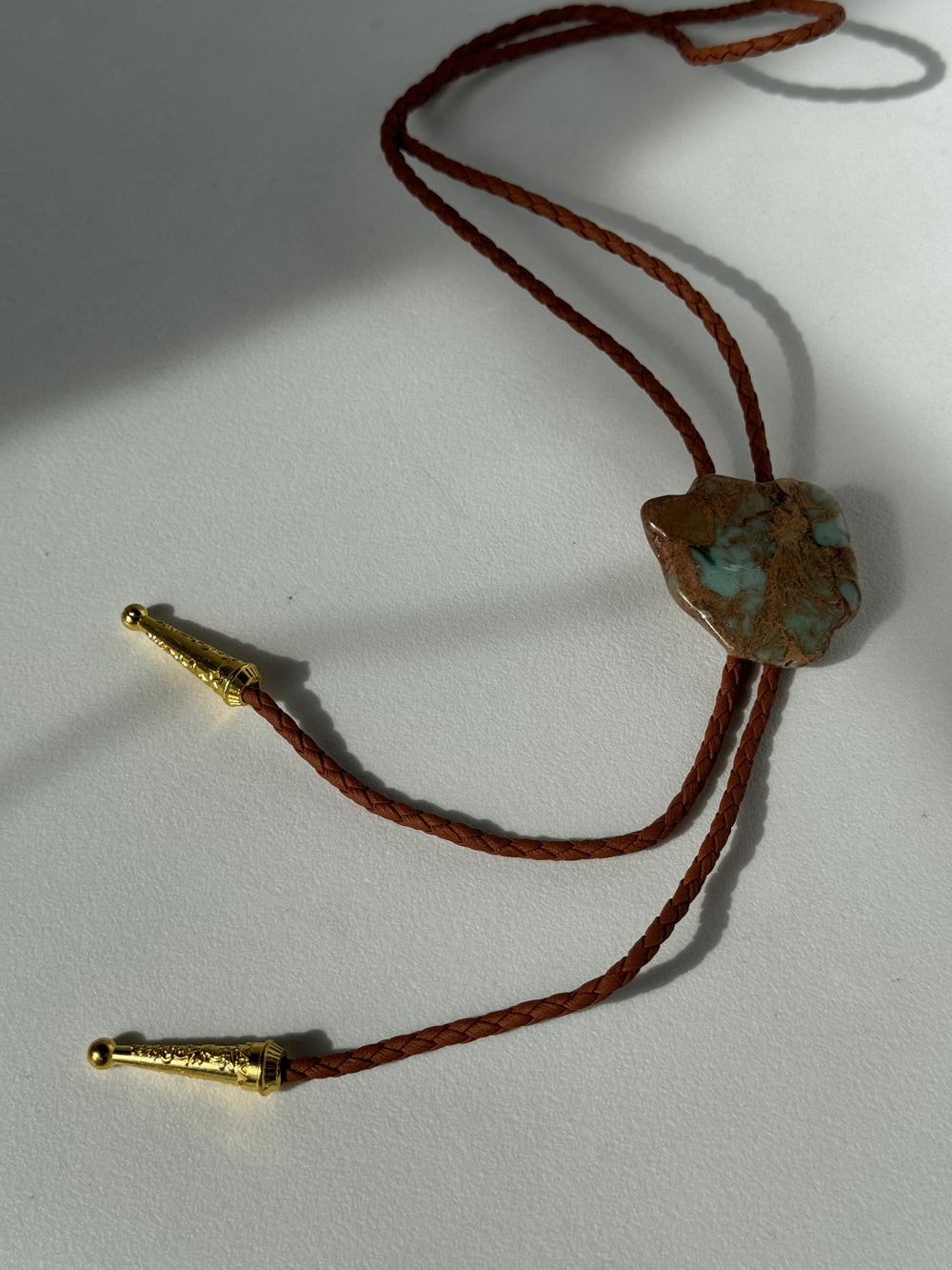 Wilson Natural Gemstone Gold Tips Bolo Tie In Brown Aqua Terra