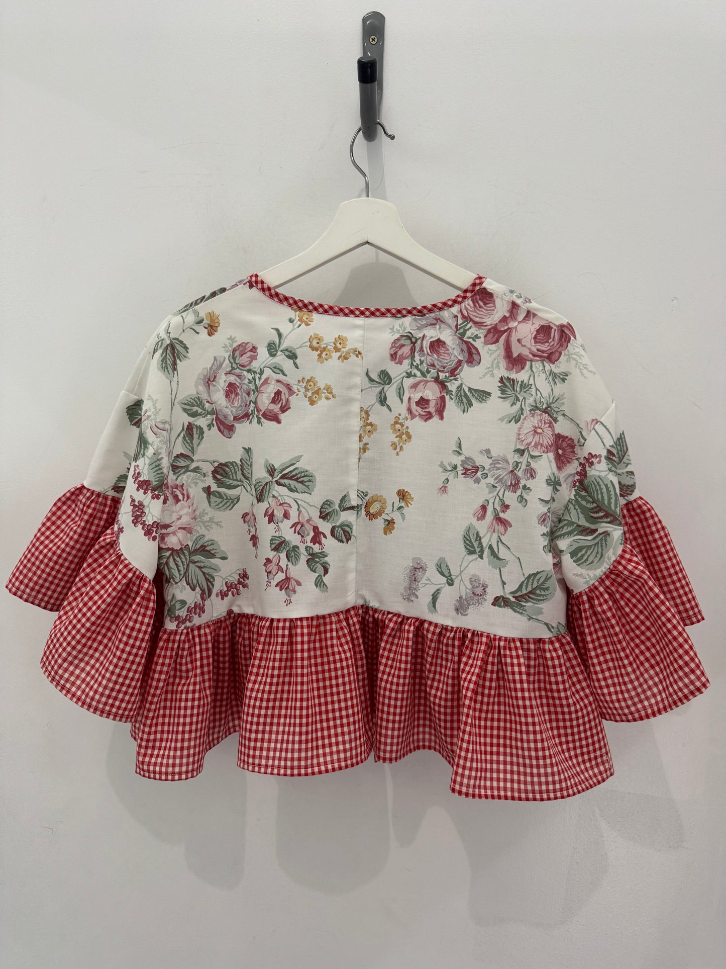 Joycie Vintage Handcrafted Gingham Floral Ruffle Top