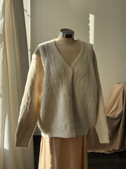 Henry Cotton Classic Cable Button Front Sweater In Ivory