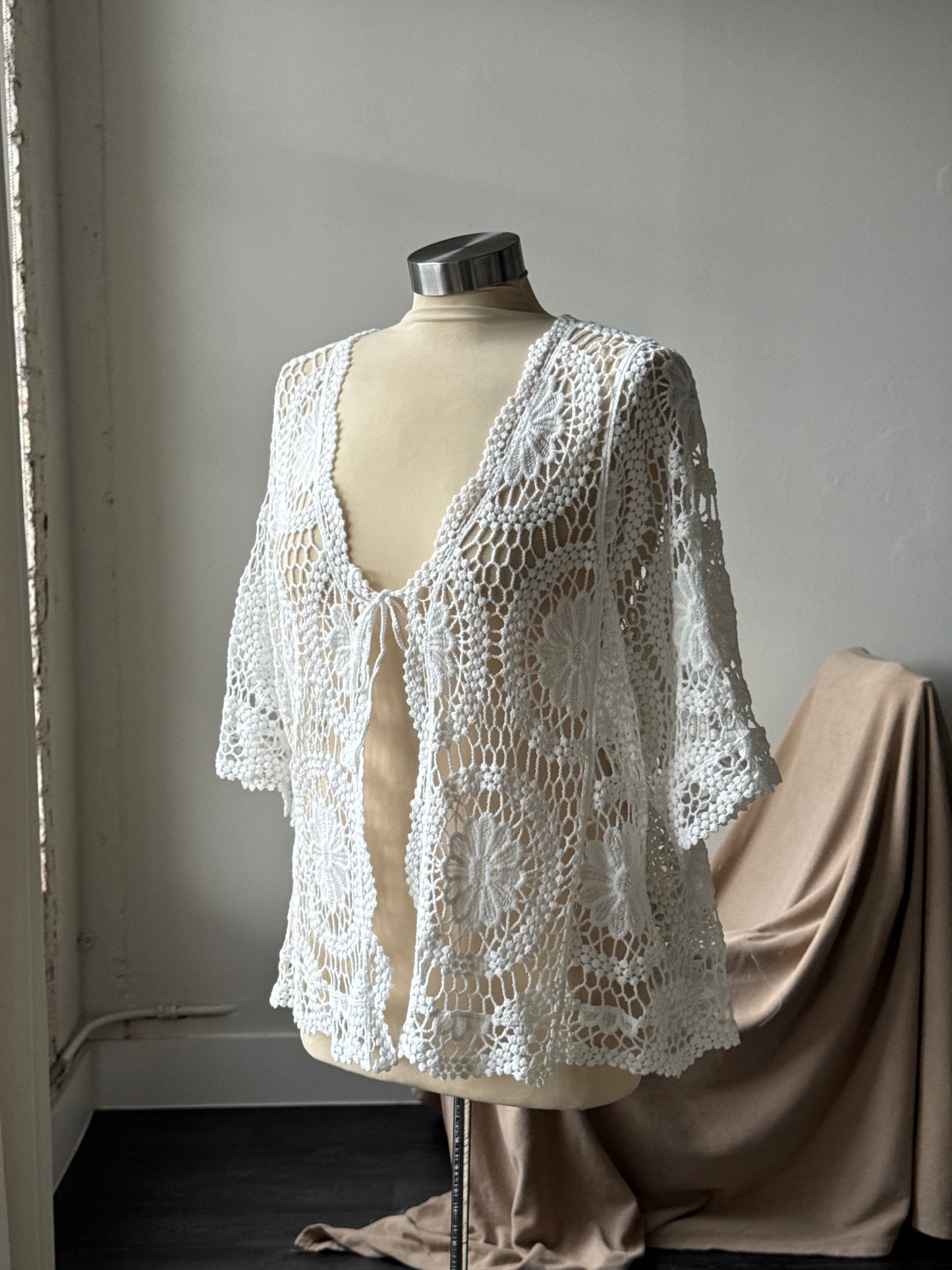 Marcella Cotton Crochet Tie Front Top In White
