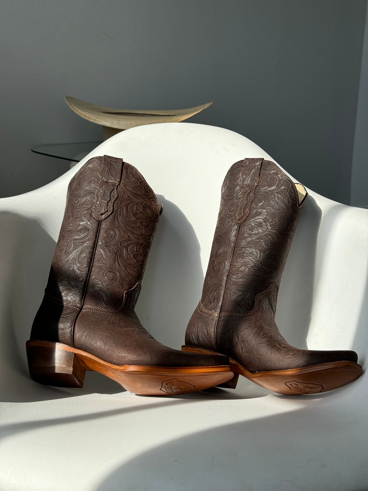 Daisy Genuine Leather Cowboy Boots In Dark Chocolate