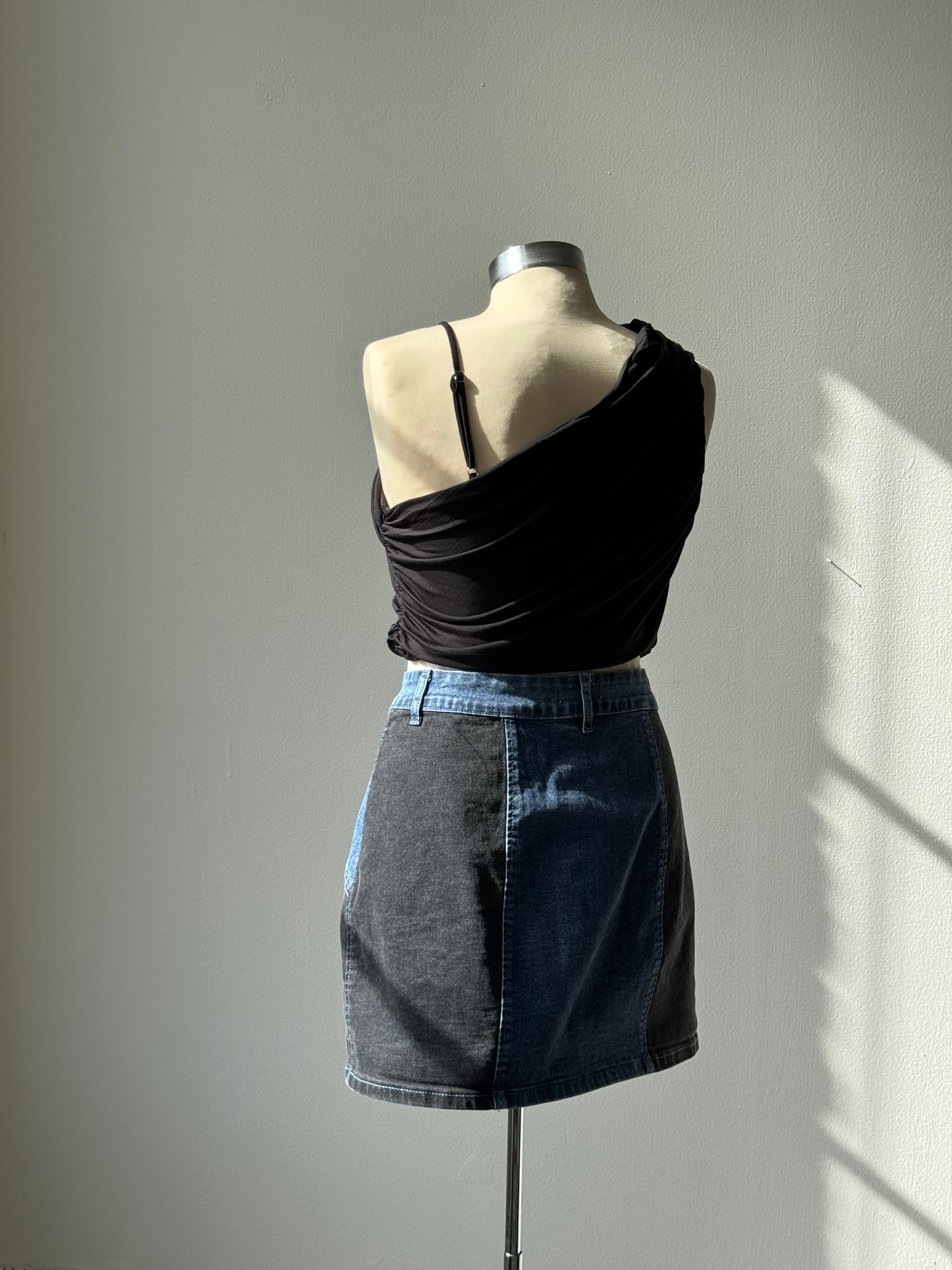 August Patchwork Denim Skirt In Indigo