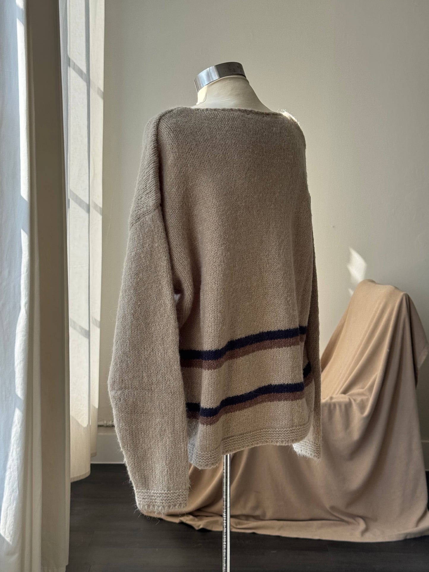 Nora V Neck Striped Pullover Sweater In Taupe￼￼