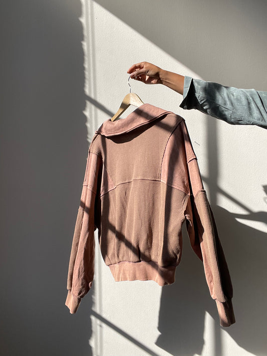 Sailor Cotton Dad Funnel Neck Utility Lightweight Pullover In Mocha ￼￼