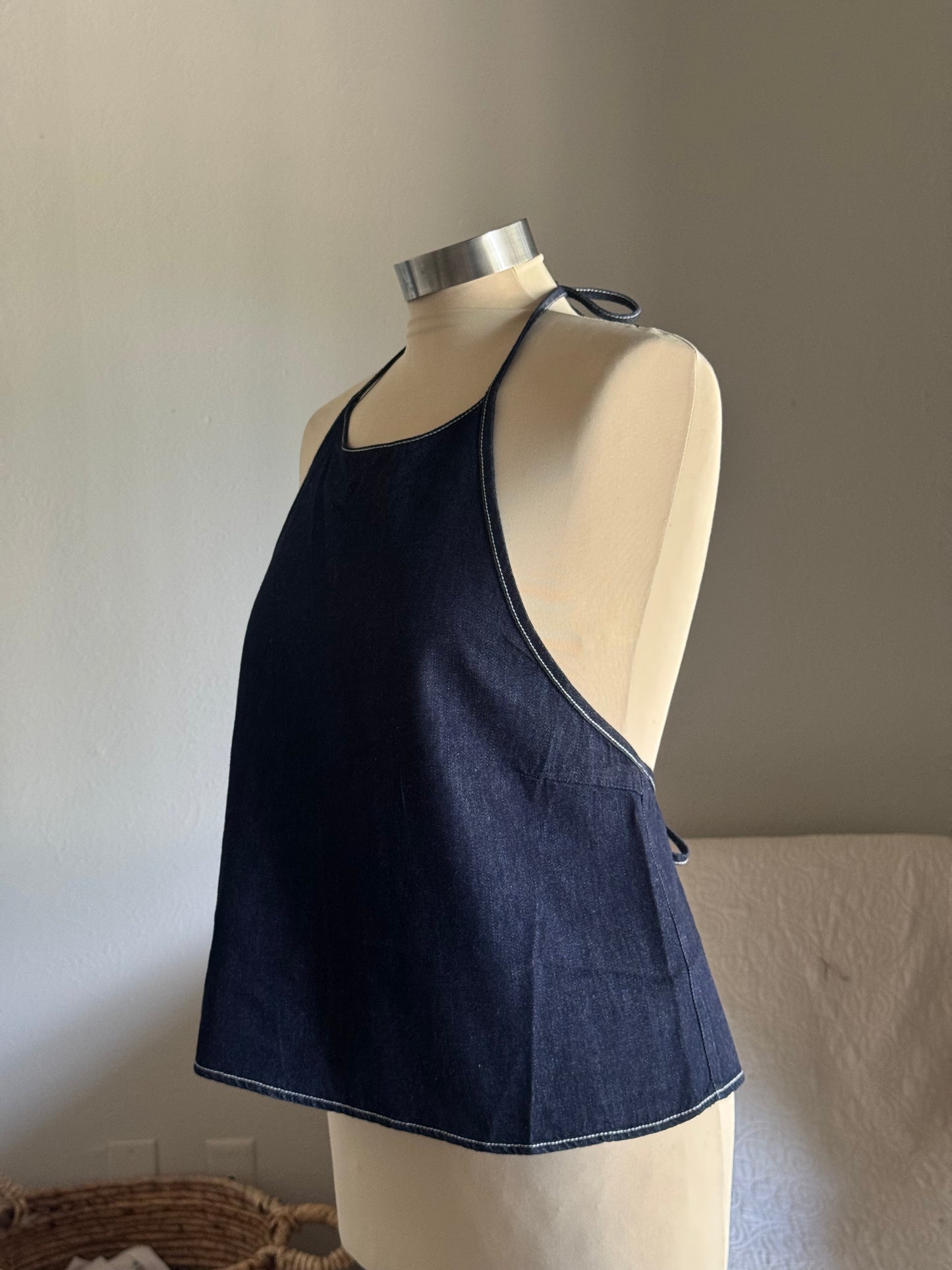 Amy Cotton Classic Halter Top In Midnight Denim