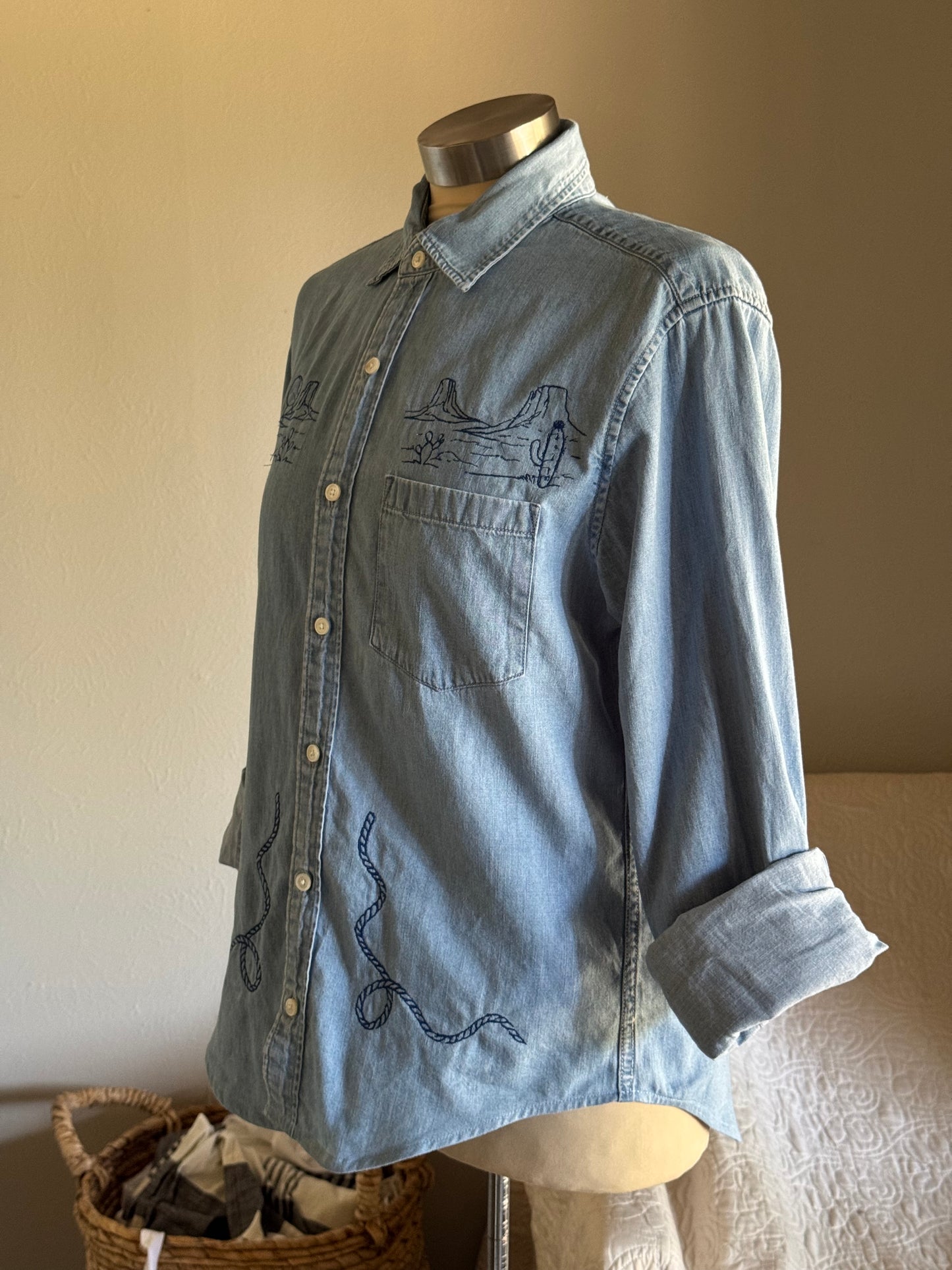 Jaxson Handcrafted Embroidered Denim Button Down