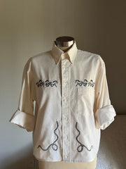 Lawrence Handcrafted Cropped Cotton Button Down Long Sleeve In Vanilla