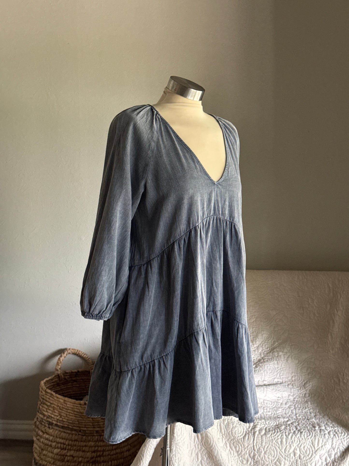 Taylor Classic Cotton Denim Dress In Acid Indigo