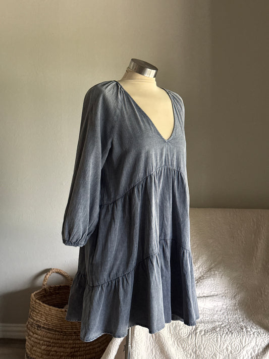 Taylor Classic Cotton Denim Dress In Acid Indigo