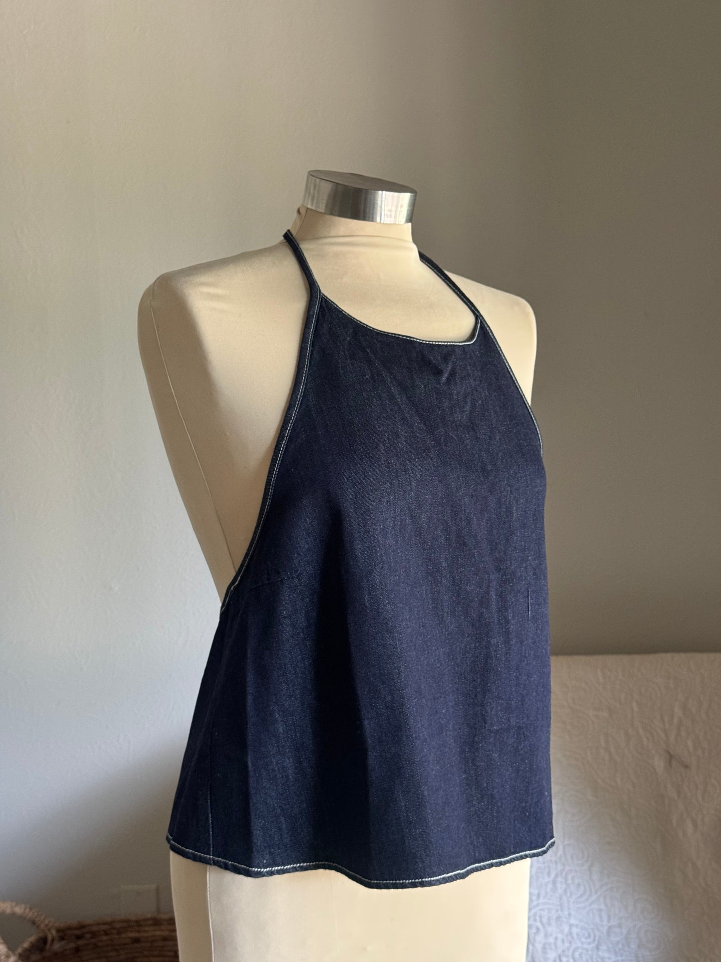 Amy Cotton Classic Halter Top In Midnight Denim