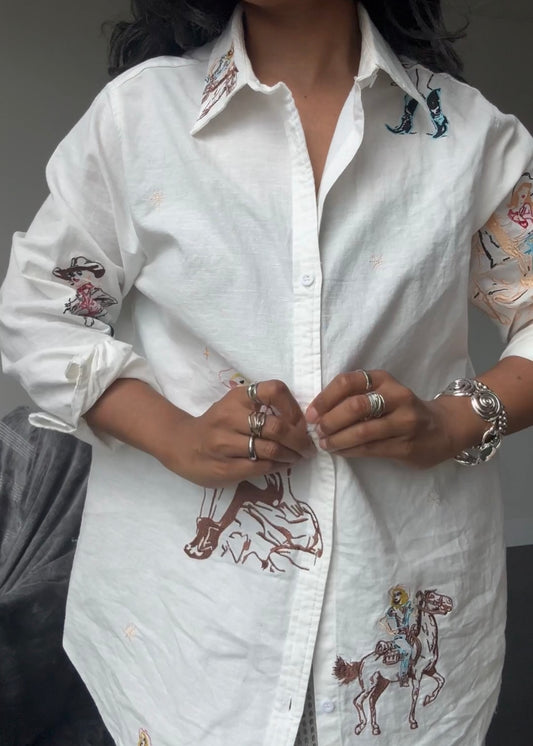 Llewellyn Cotton & Linen Embroidered Cowgirl Button Down