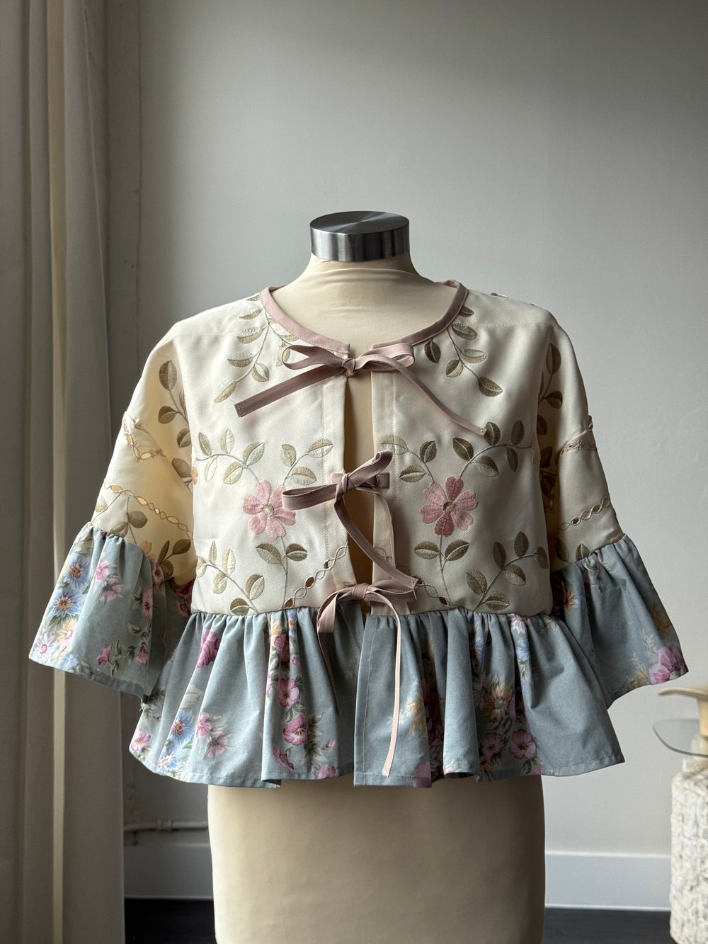Joycie Handcrafted Vintage Ruffle Tie Top In Spring