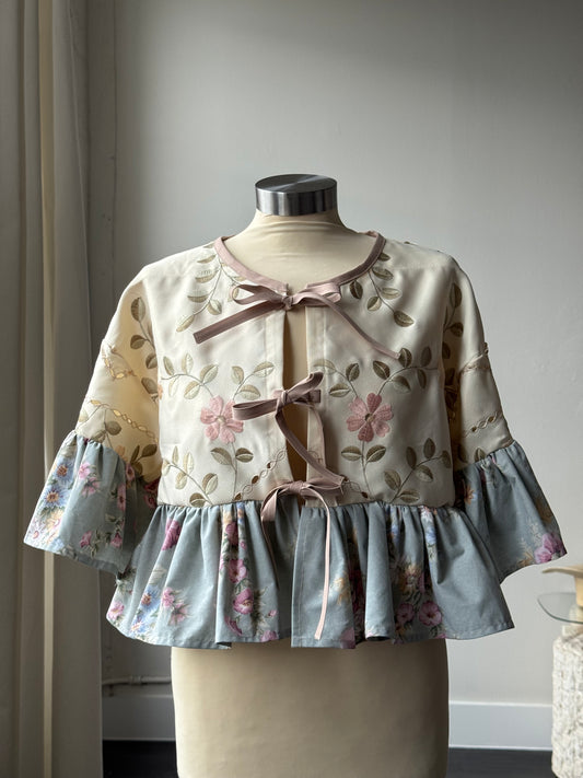 Dorothy Handcrafted Vintage Ruffle Tie Top In Spring