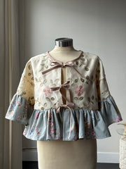 Joycie Handcrafted Vintage Ruffle Tie Top In Spring