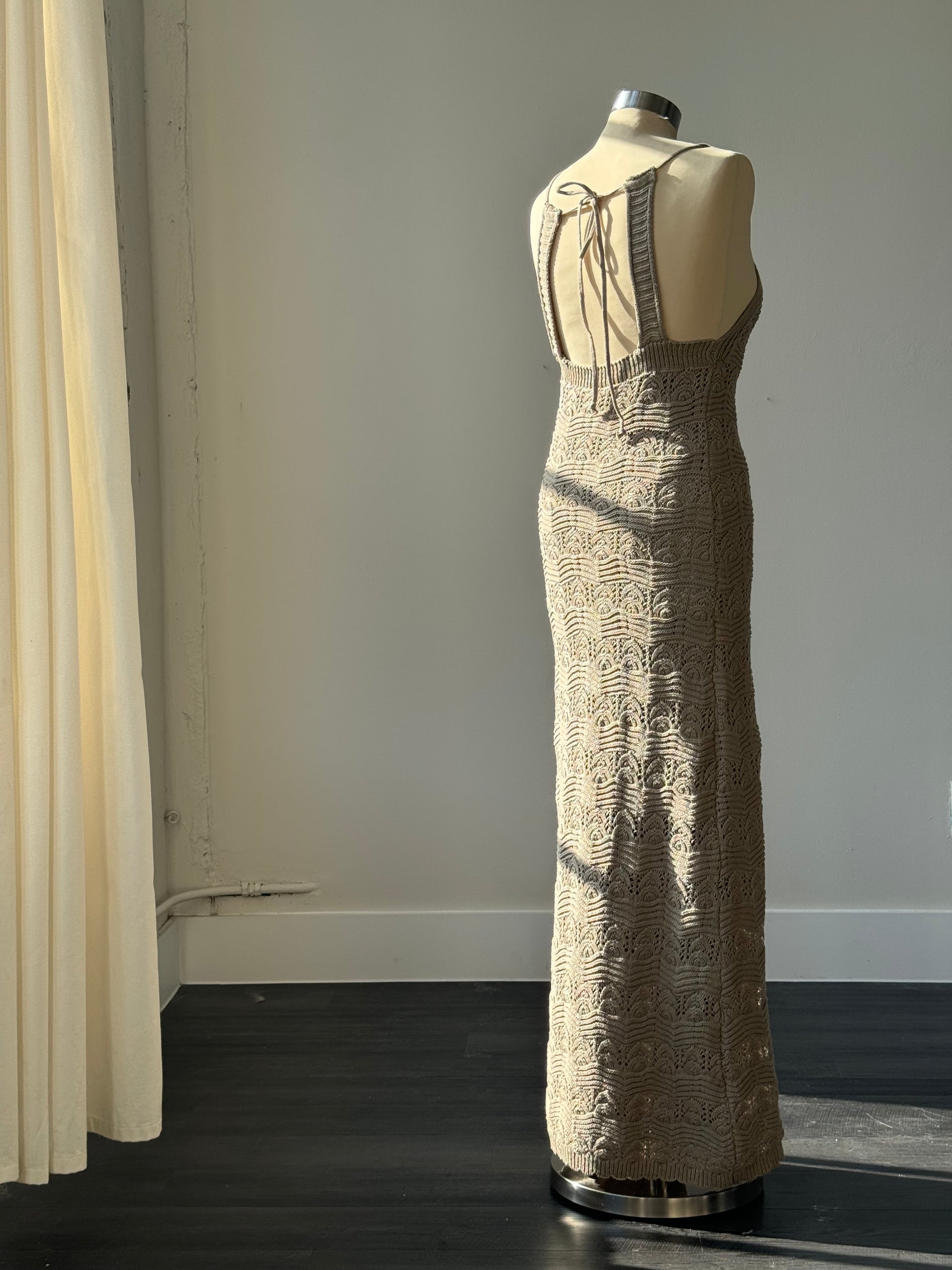 Arizona Cotton Crochet Open Back Maxi Dress In Natural K. A. Classics Arizona Cotton Crochet Open Back Maxi Dress In Natural K. A. Classics