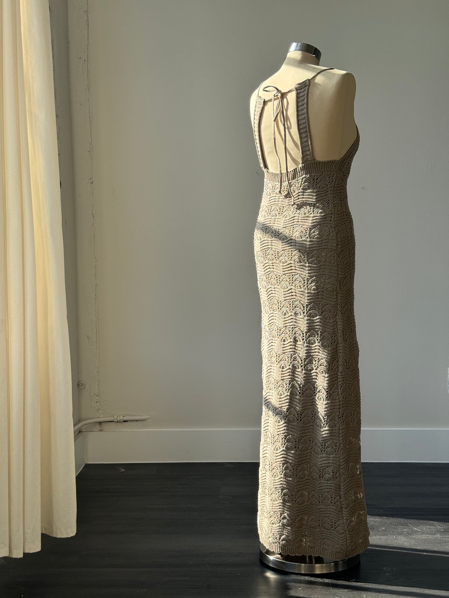 Arizona Cotton Crochet Open Back Maxi Dress In Natural