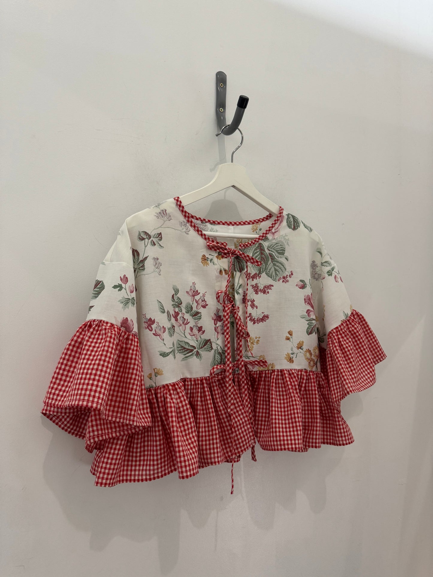 Joycie Vintage Handcrafted Gingham Floral Ruffle Top