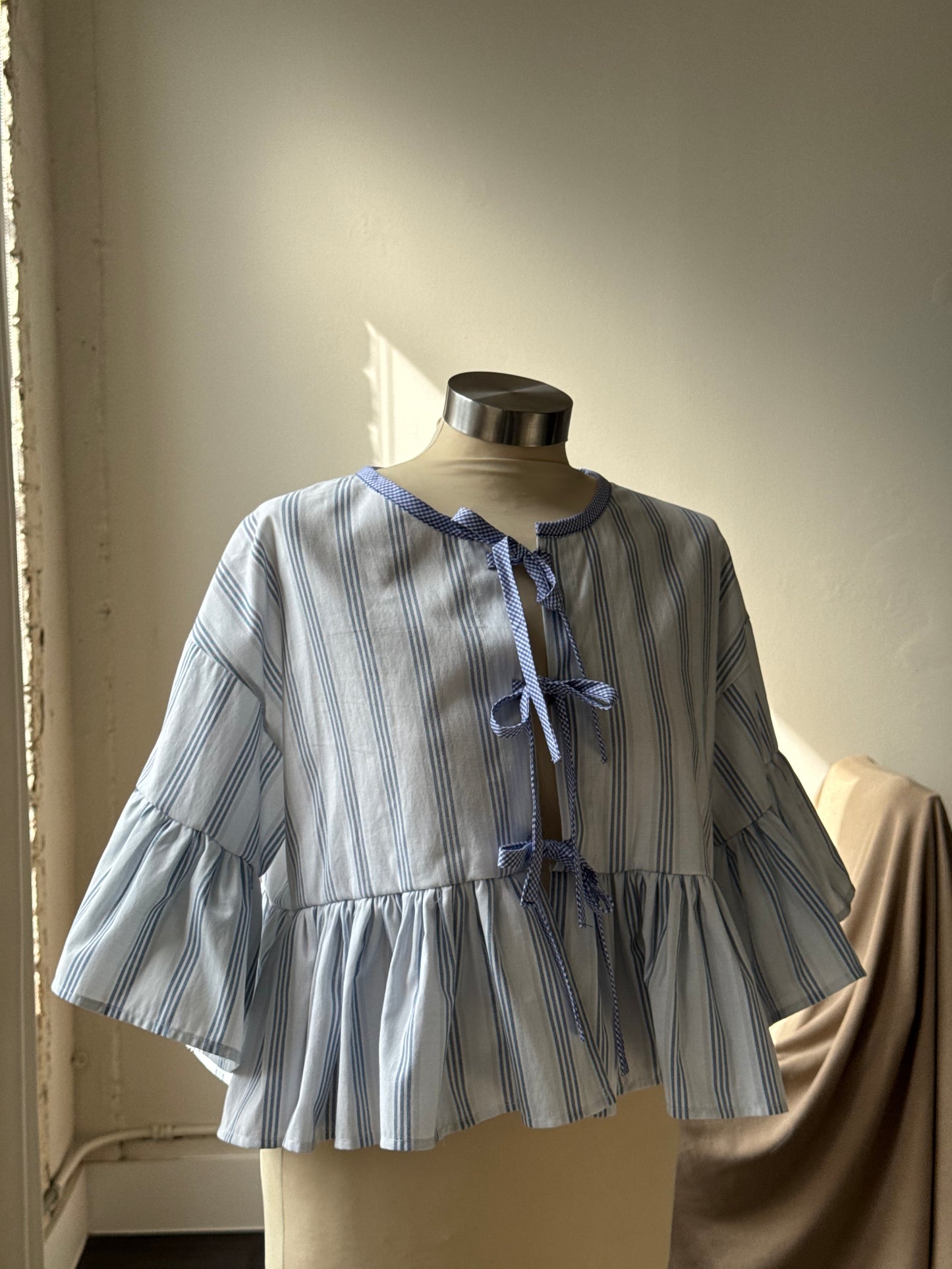 Joycie Vintage Handcrafted Striped Ruffle Top