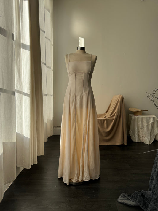 Rachel Full Length Maxi Dress In Champagne