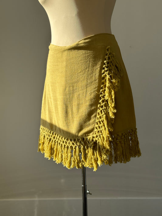 Sylvia Linen Fringe Skirt w/ Shorts In Avocado
