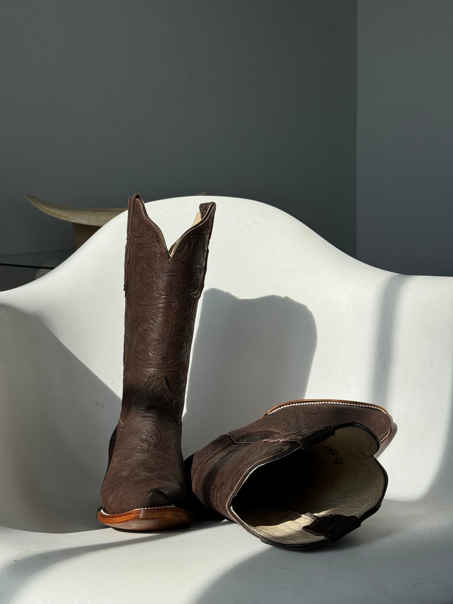 Daisy Genuine Leather Cowboy Boots In Dark Chocolate