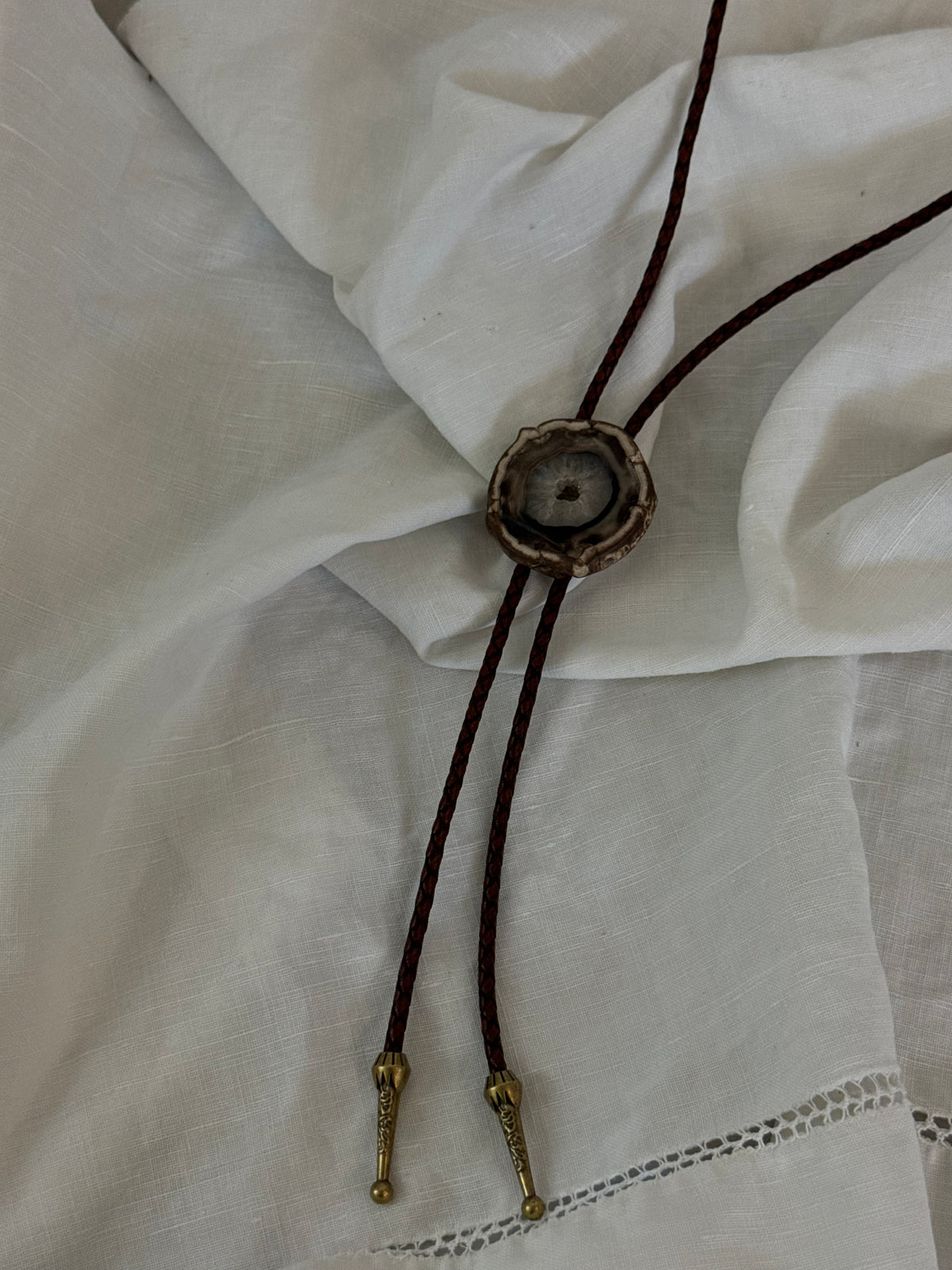 Handcrafted Agate Bolo Tie In Black Hole