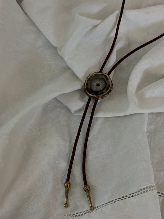 Handcrafted Agate Bolo Tie In Black Hole