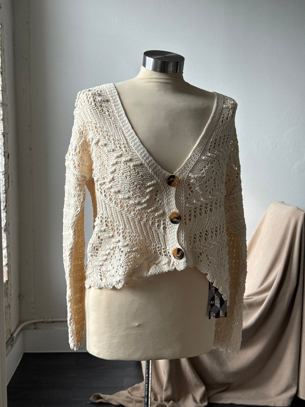 Charlie Cotton Crochet Spring & Summer Cardigan In Natural