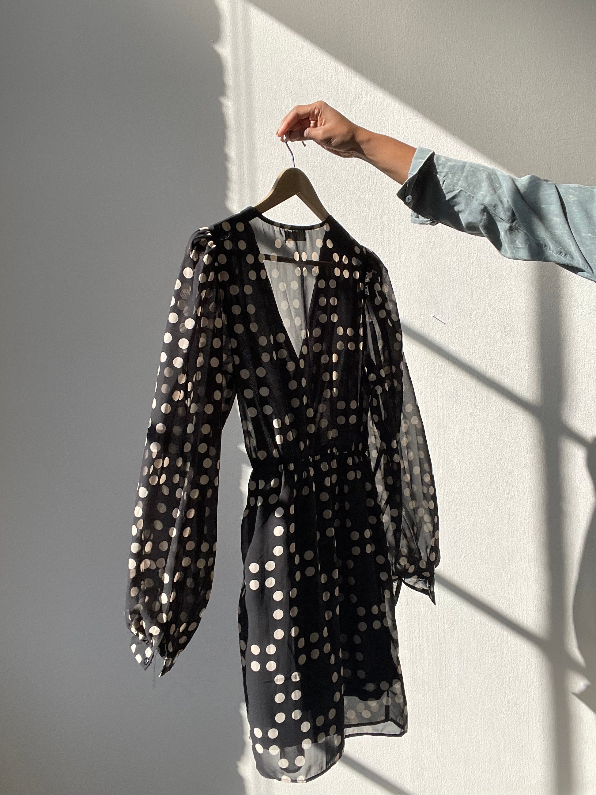 polka dot sheer sleeve dress SHEIN Lady Plus Size Women Elegant Retro Polka Dot Sheer Mesh Puff Sleeve Waist Cinched Dress Black Midi Ankle Length