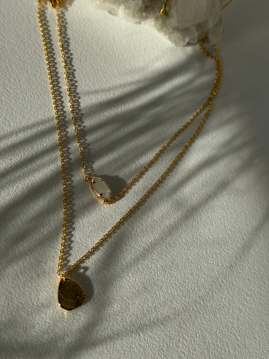 Fable Gold Dipped Layered Crystal & Tear Drop Necklace In Gold Milk