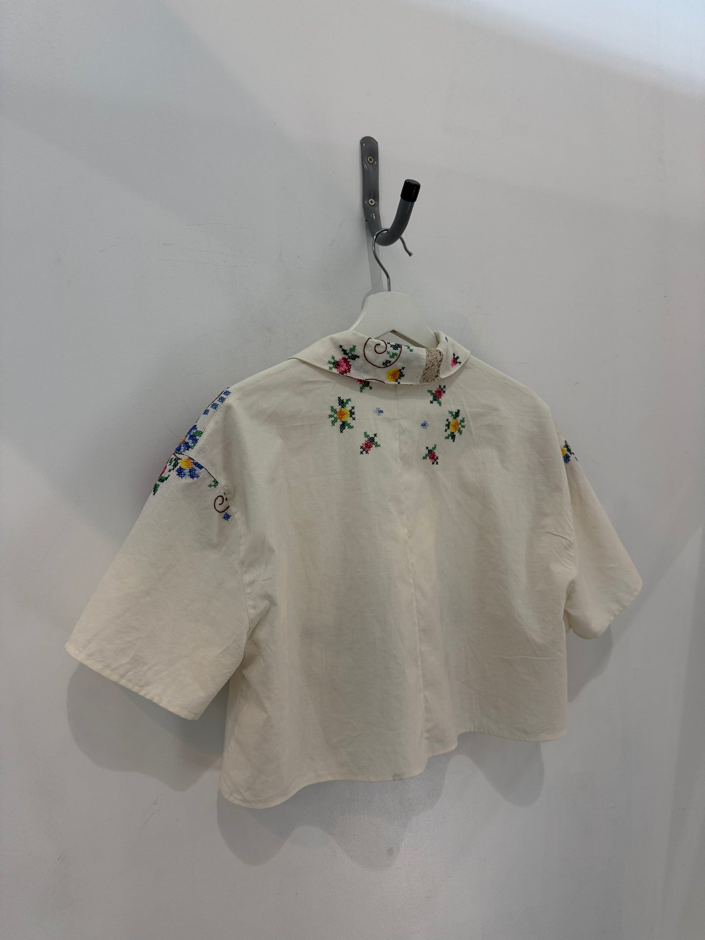 Judy Handcrafted Vintage Embroidered Crochet Cropped Button Down