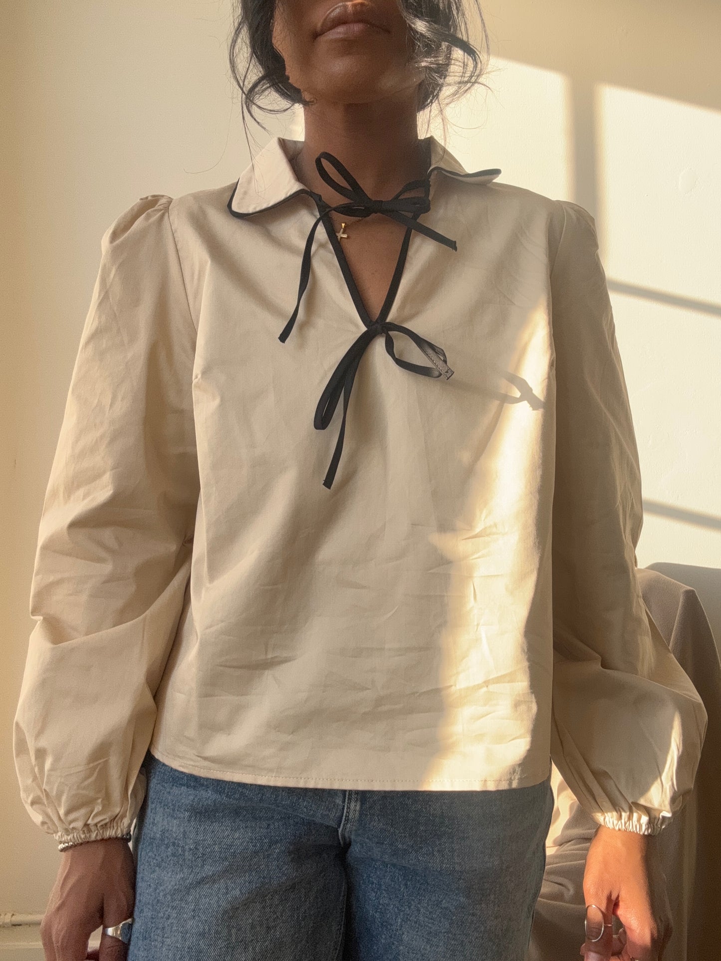 Priscilla Cotton Tie Top In Taupe