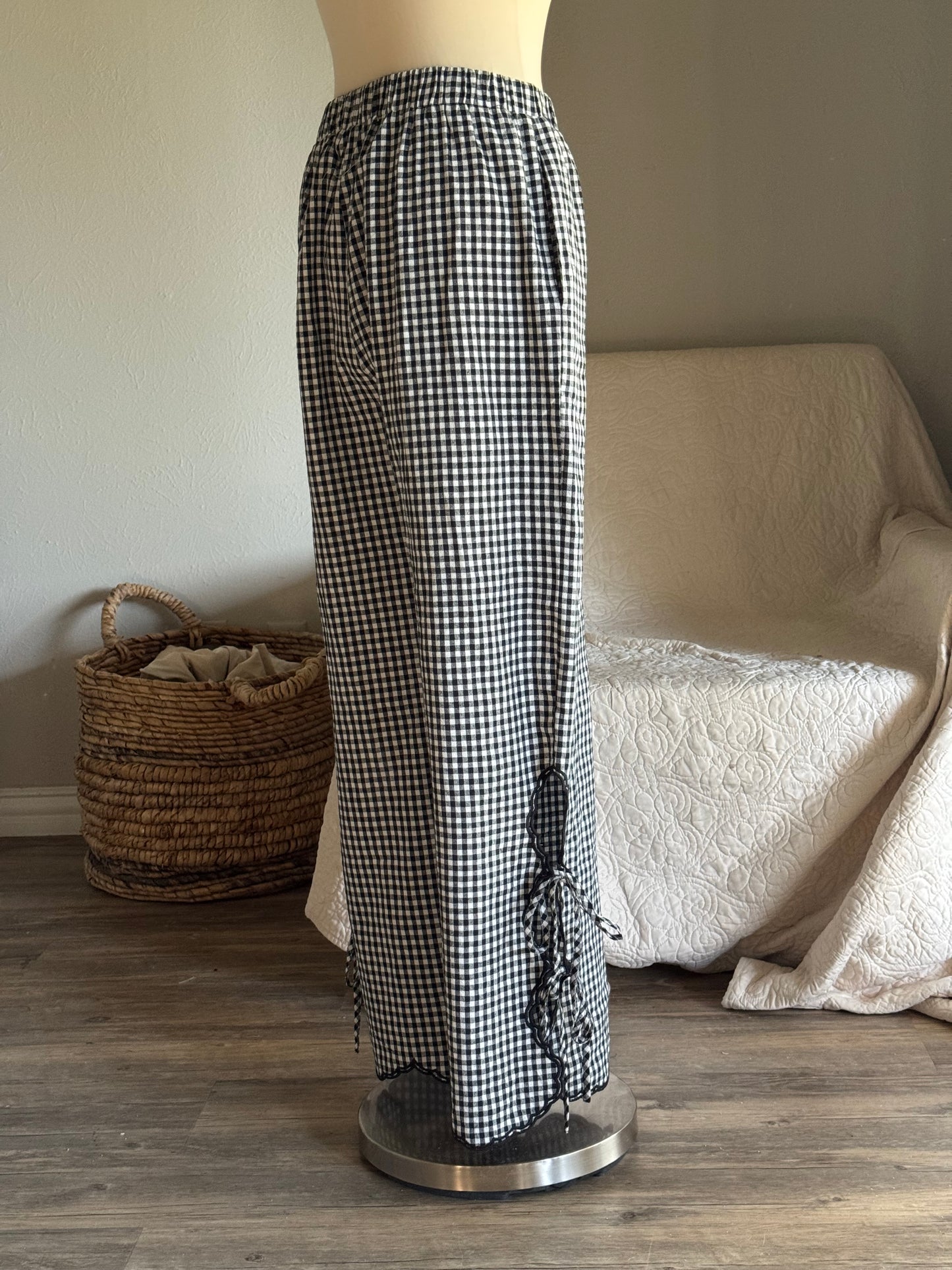 Piper Cotton & Linen Gingham Pants In Black￼