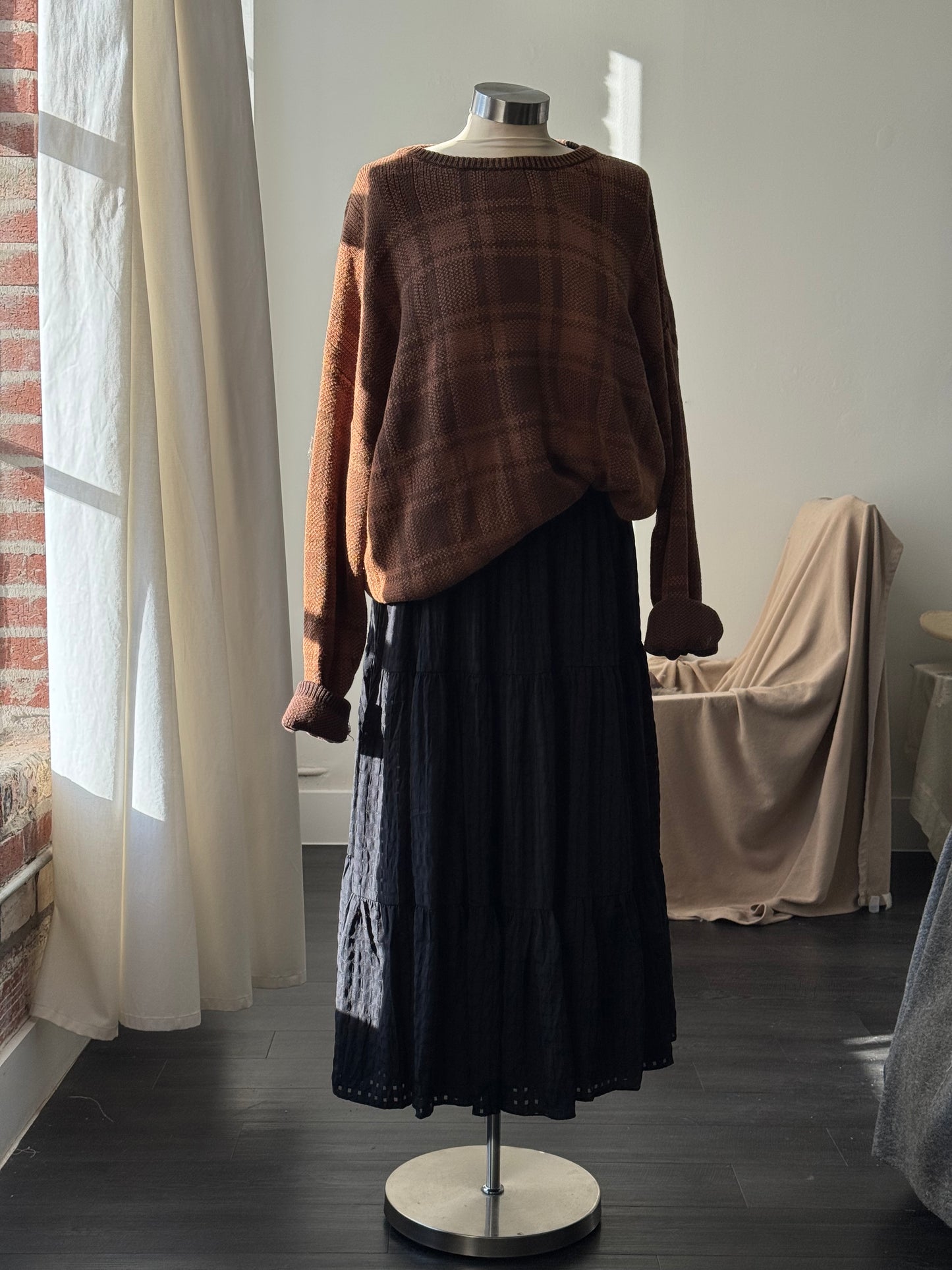 Wesley Waffle Midi Skirt In Black