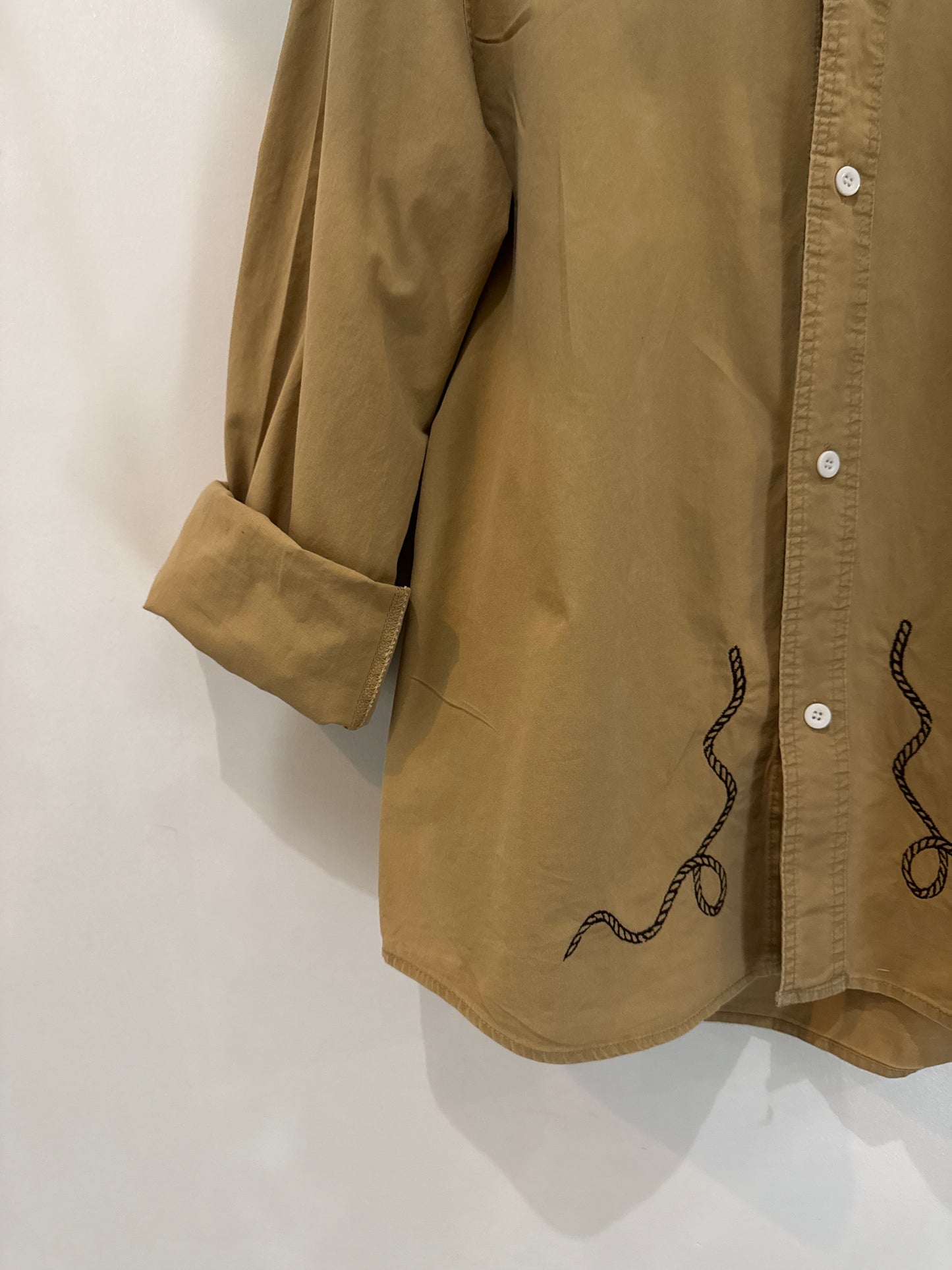 Jaxson Handcrafted Embroidered Long Sleeve Button Down In Desert￼