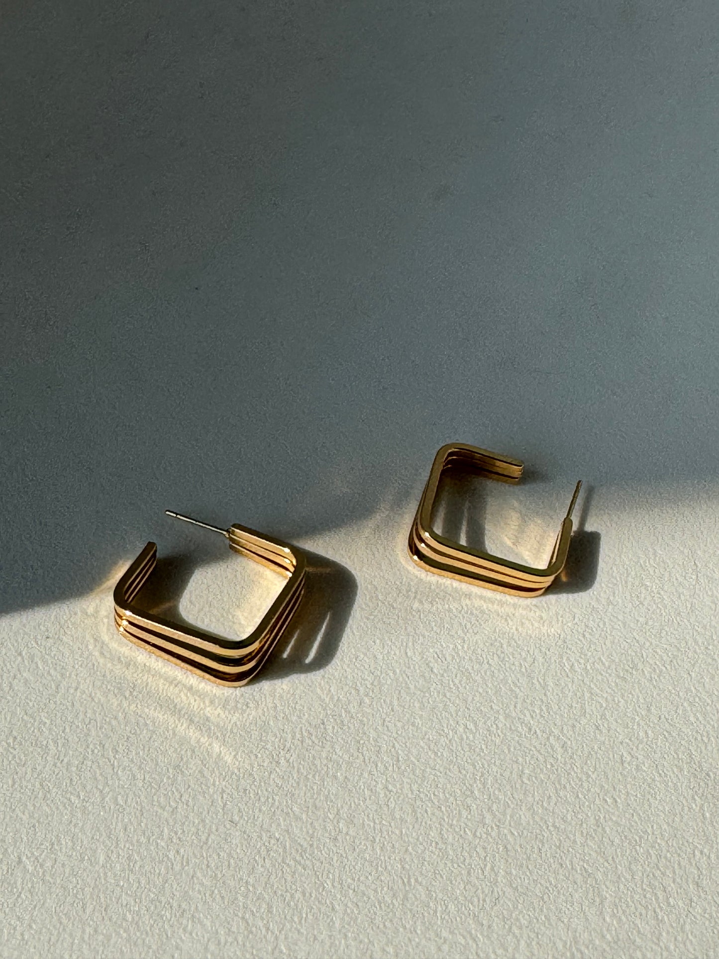 Tri Layered Square Hoop Earring In Gold