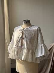 Joycie Vintage Cotton Handcrafted Ruffle Top In Floral