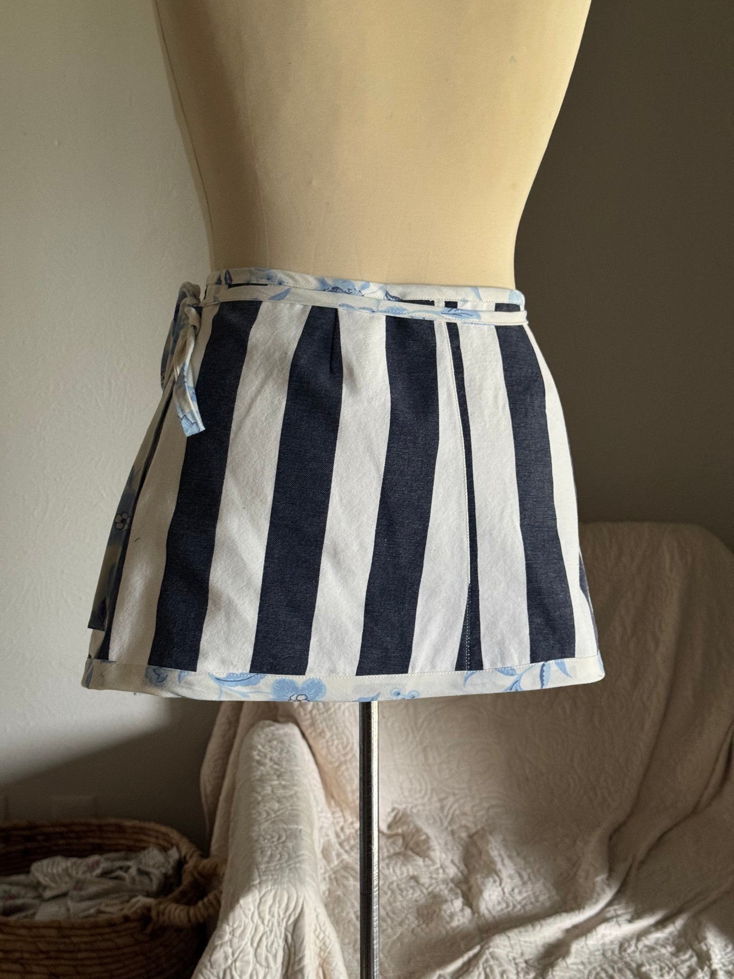 Delaney Handcrafted Mini Wrap Skirt In Bold Stripes