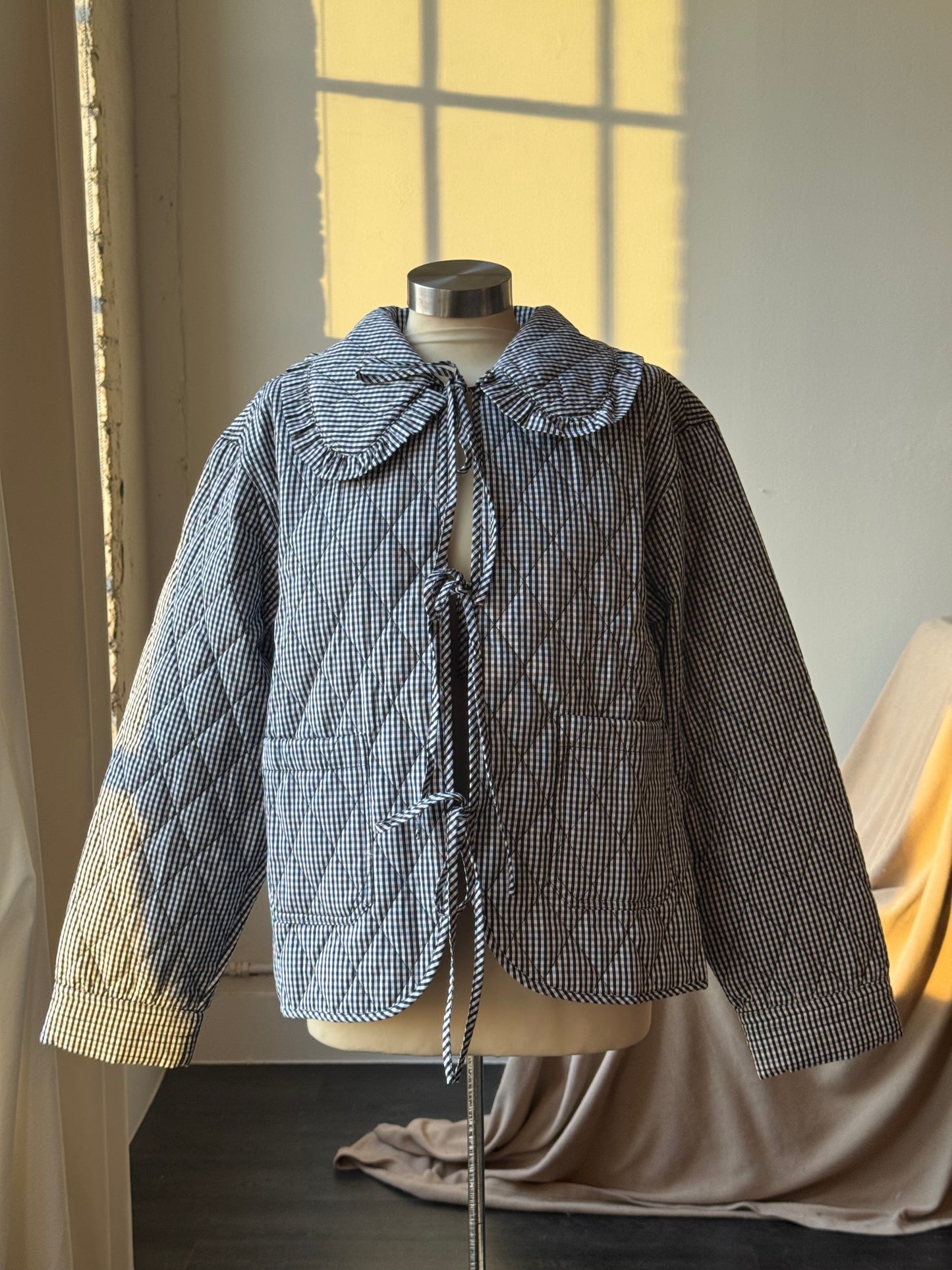 Jalisa Cotton Ultra Lightweight Gingham Tie Front Quilted Jacket