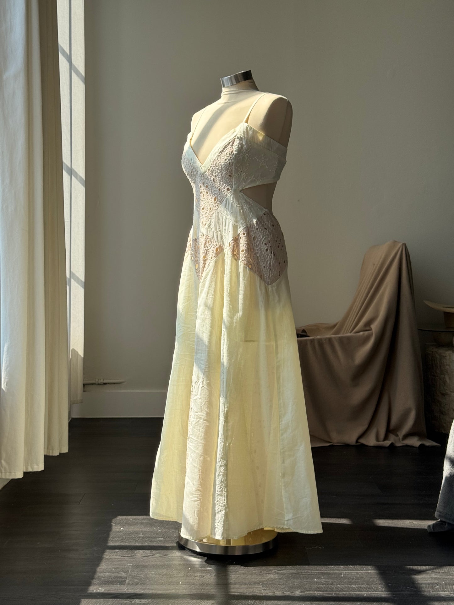 Jelena Cotton Eyelet Open Back Maxi Dress In Vintage Ivory