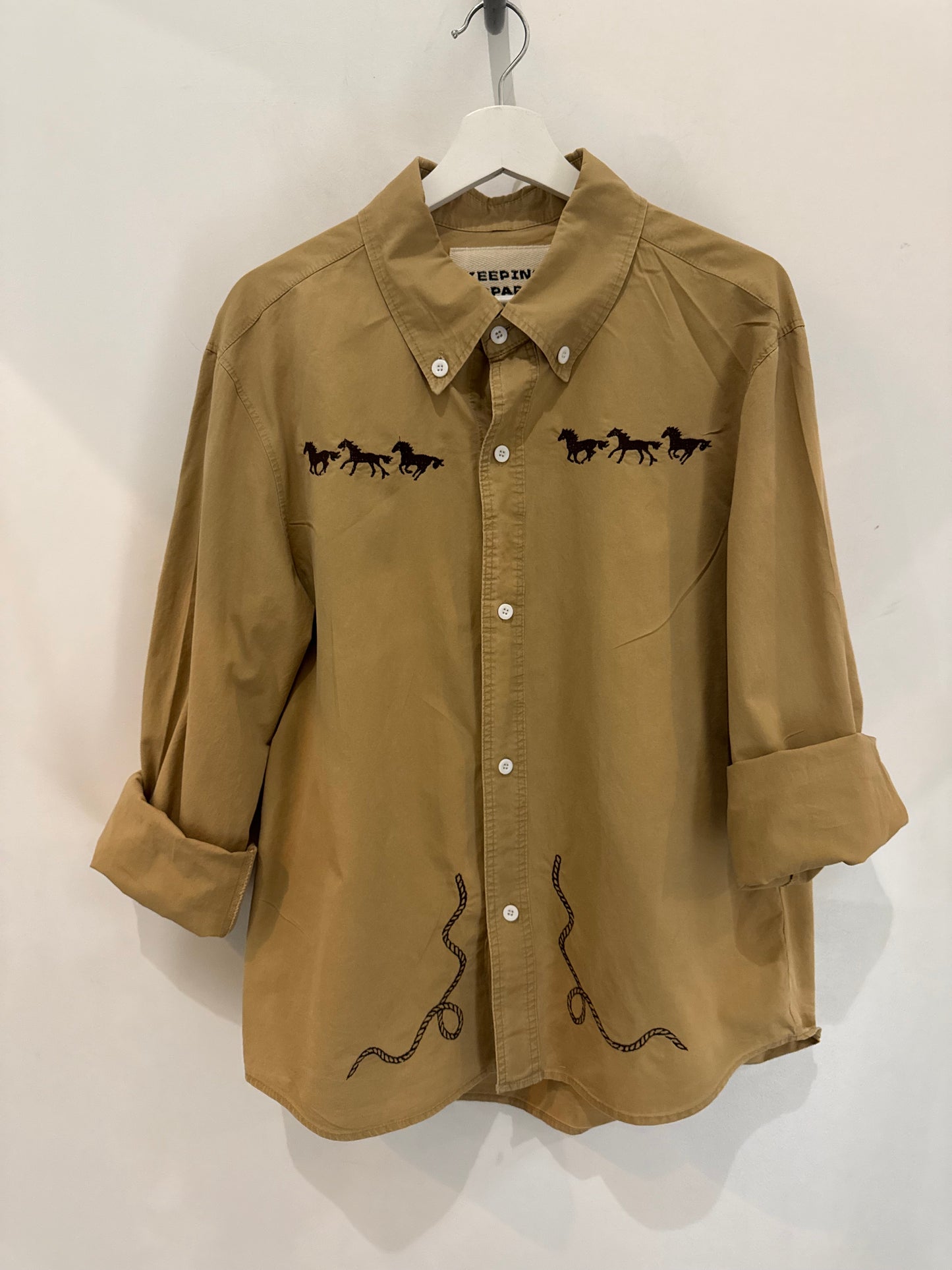 Jaxson Handcrafted Embroidered Long Sleeve Button Down In Desert￼