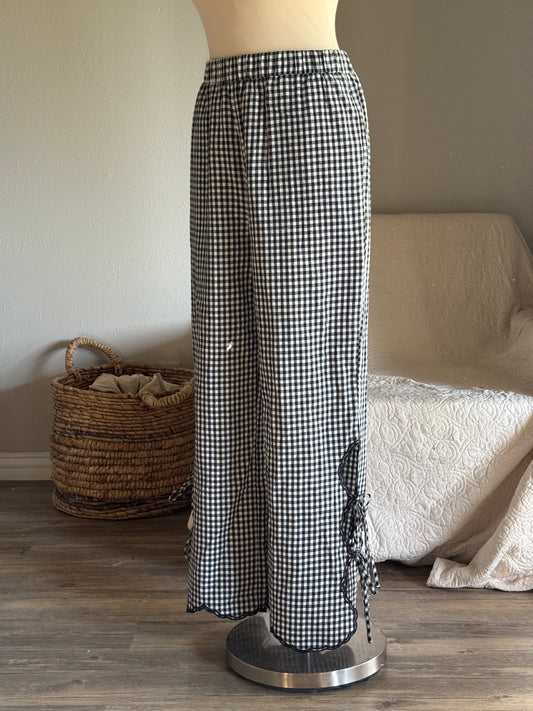 Piper Cotton & Linen Gingham Pants In Black￼