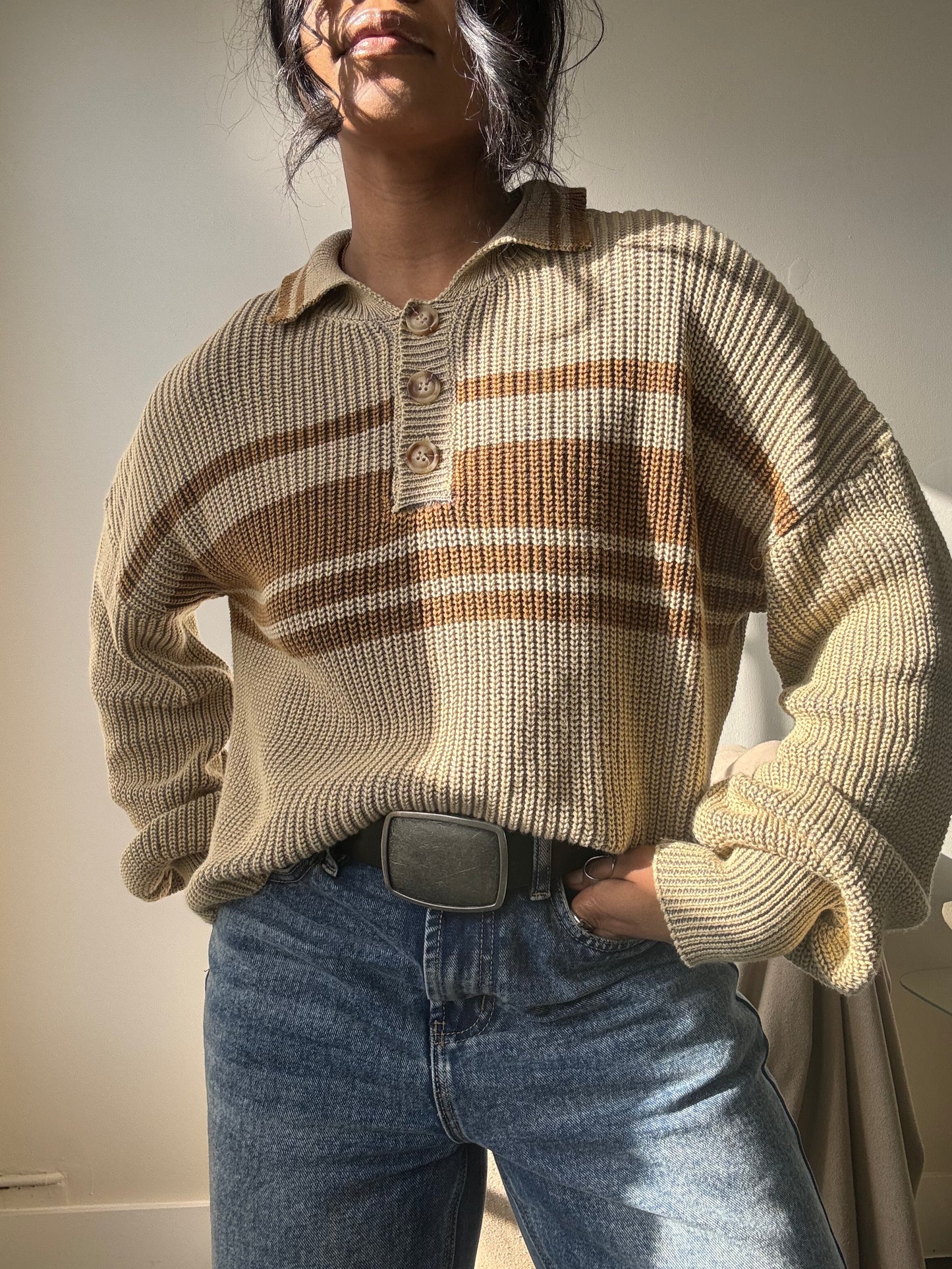 Malcolm Cotton Classic 90s Style Cropped Sweater In Mocha