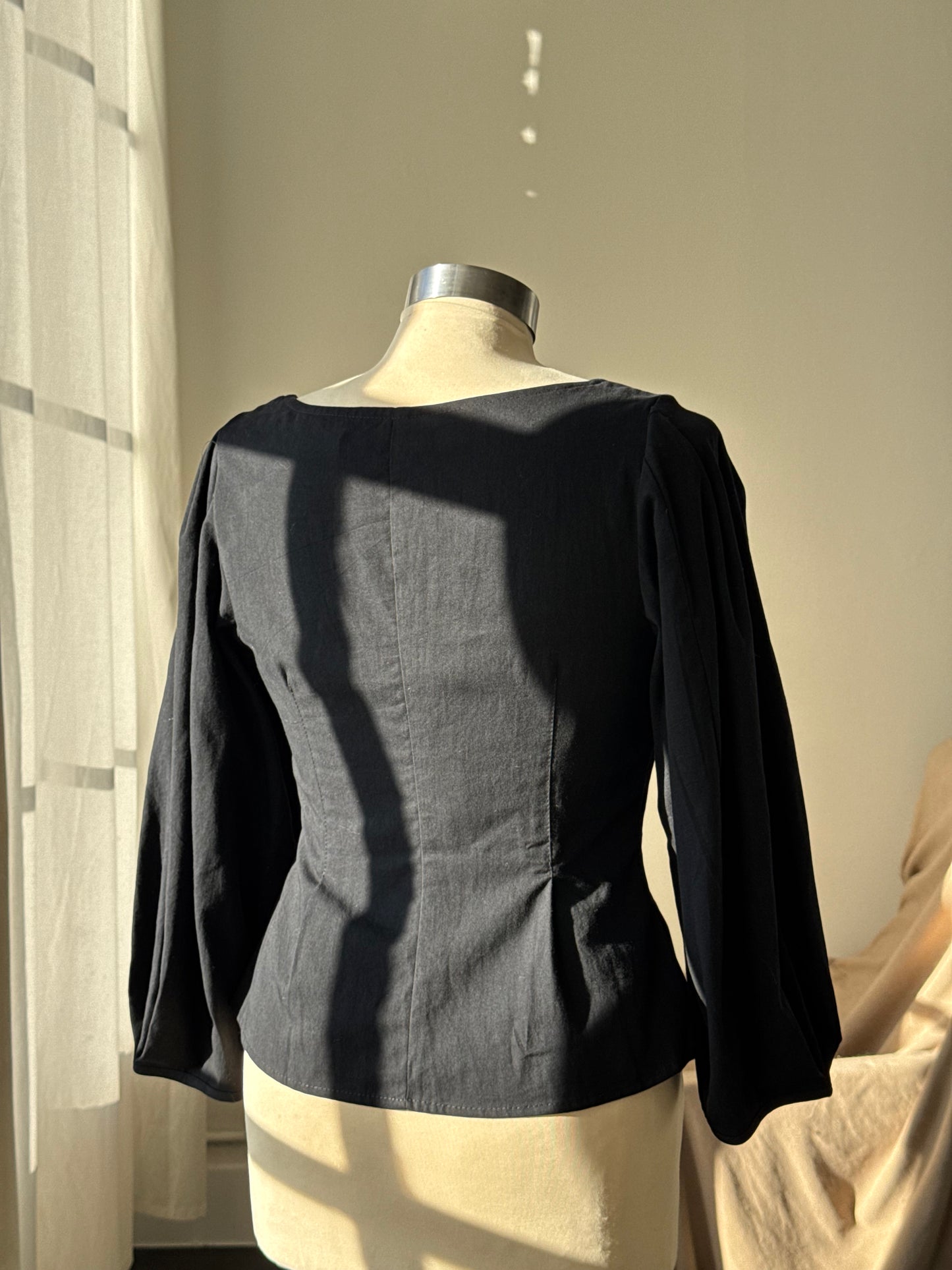 Joan Cotton Button Front Top In Black